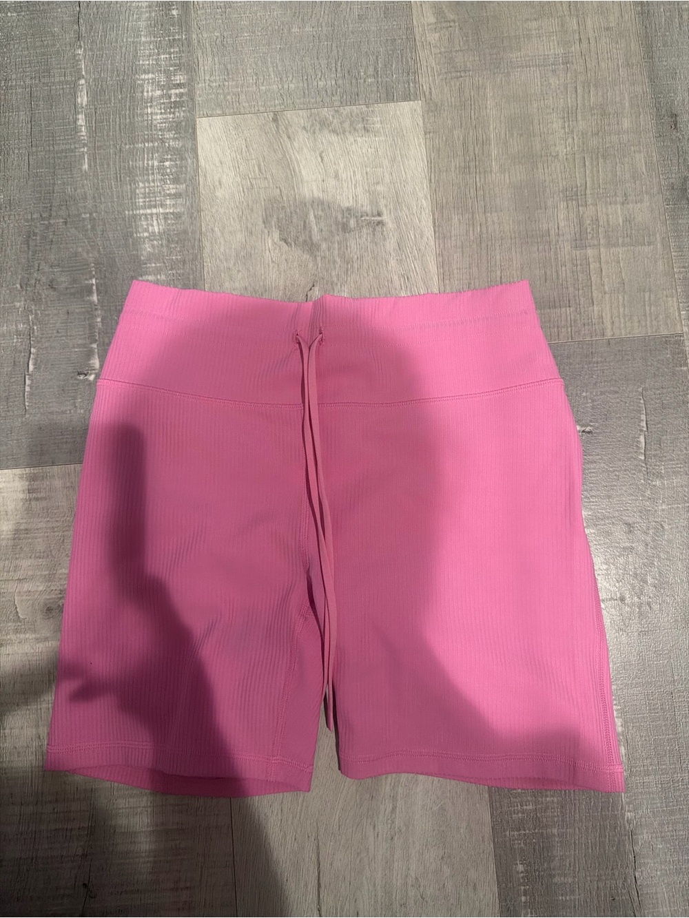 Fabletics Pink Ribbed High-Rise Bike Shorts